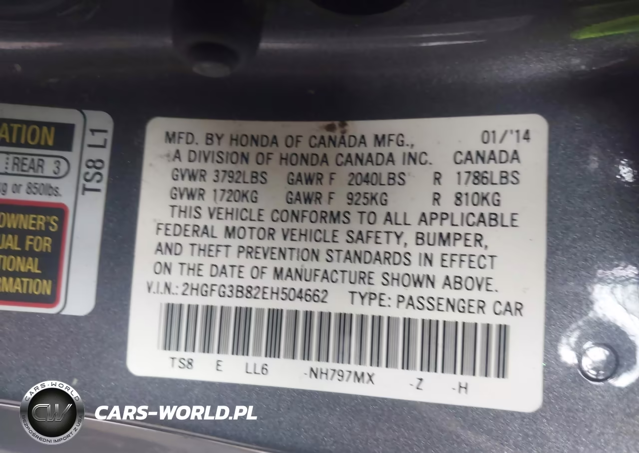 2014 Honda Civic Ex VIN:2HGFG3B82EH504662 - 9