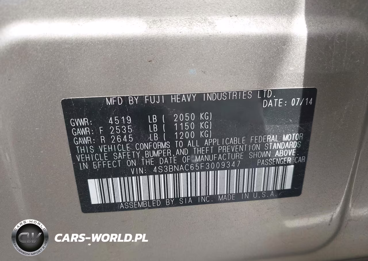 2015 Subaru Legacy 2.5I Premium VIN:4S3BNAC65F3009347 - 9