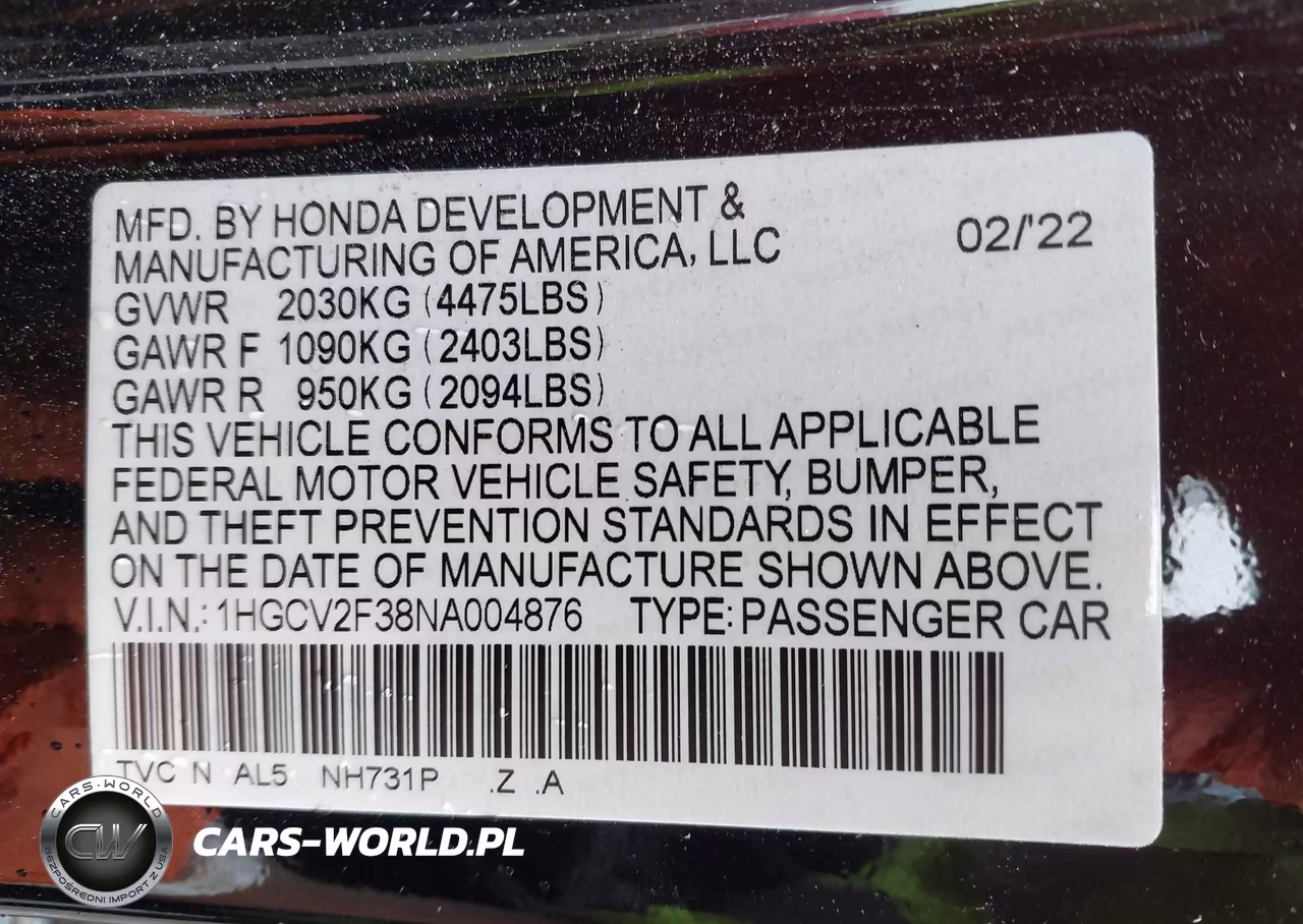 2022 Honda Accord Sport 2.0T VIN:1HGCV2F38NA004876 - 9