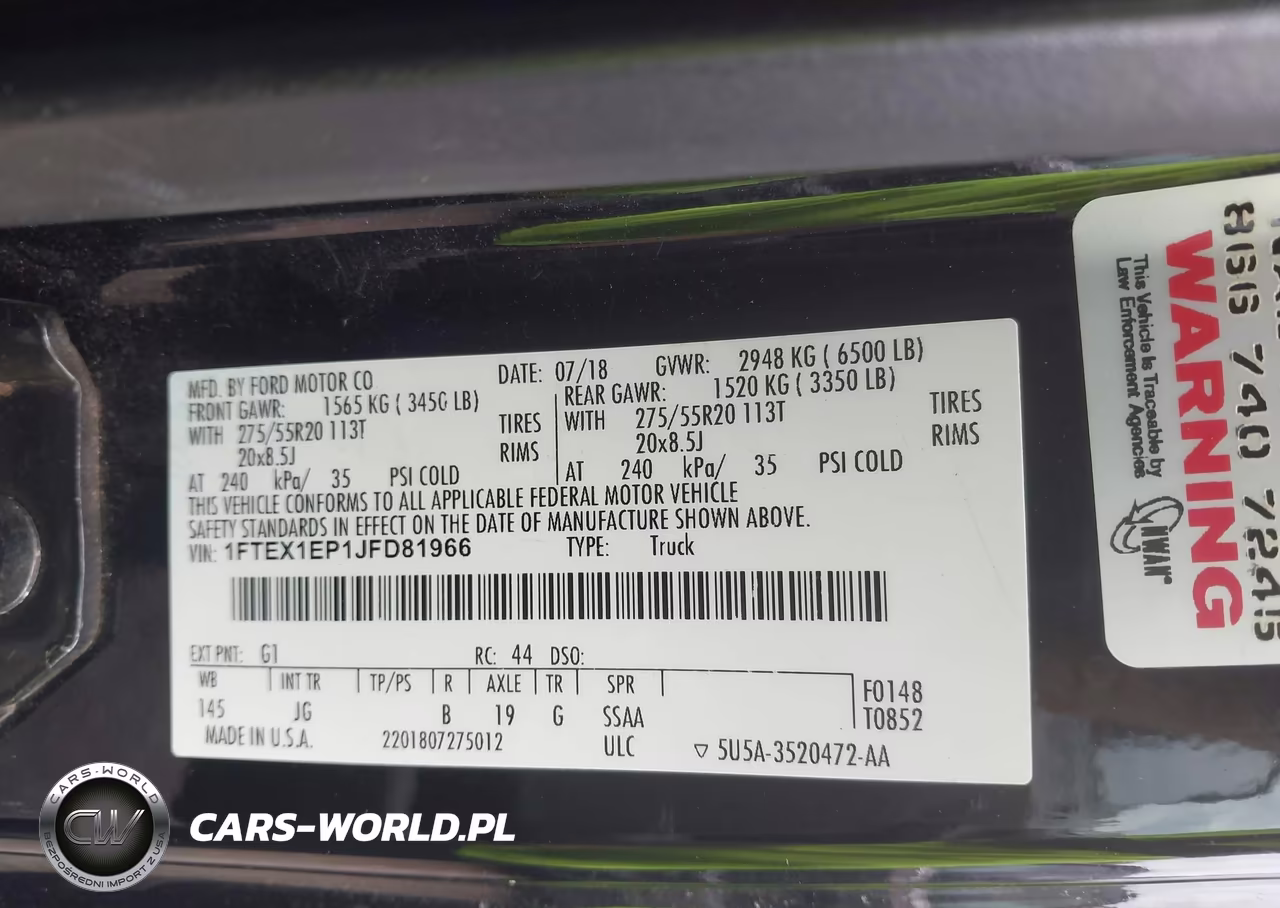 2018 Ford F-150 Xl VIN:1FTEX1EP1JFD81966 - 9
