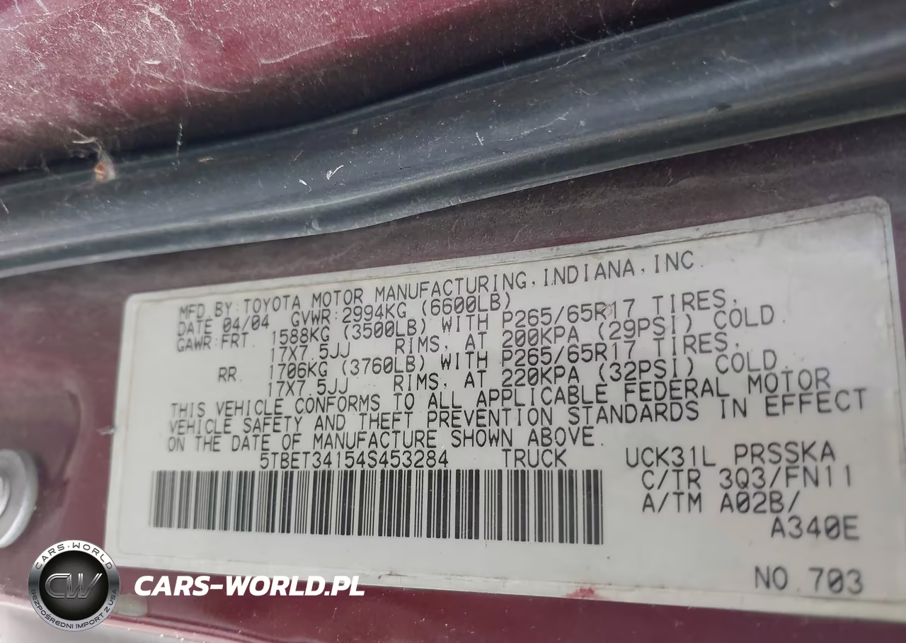 2004 Toyota Tundra Sr5 V8 VIN:5TBET34154S453284 - 9