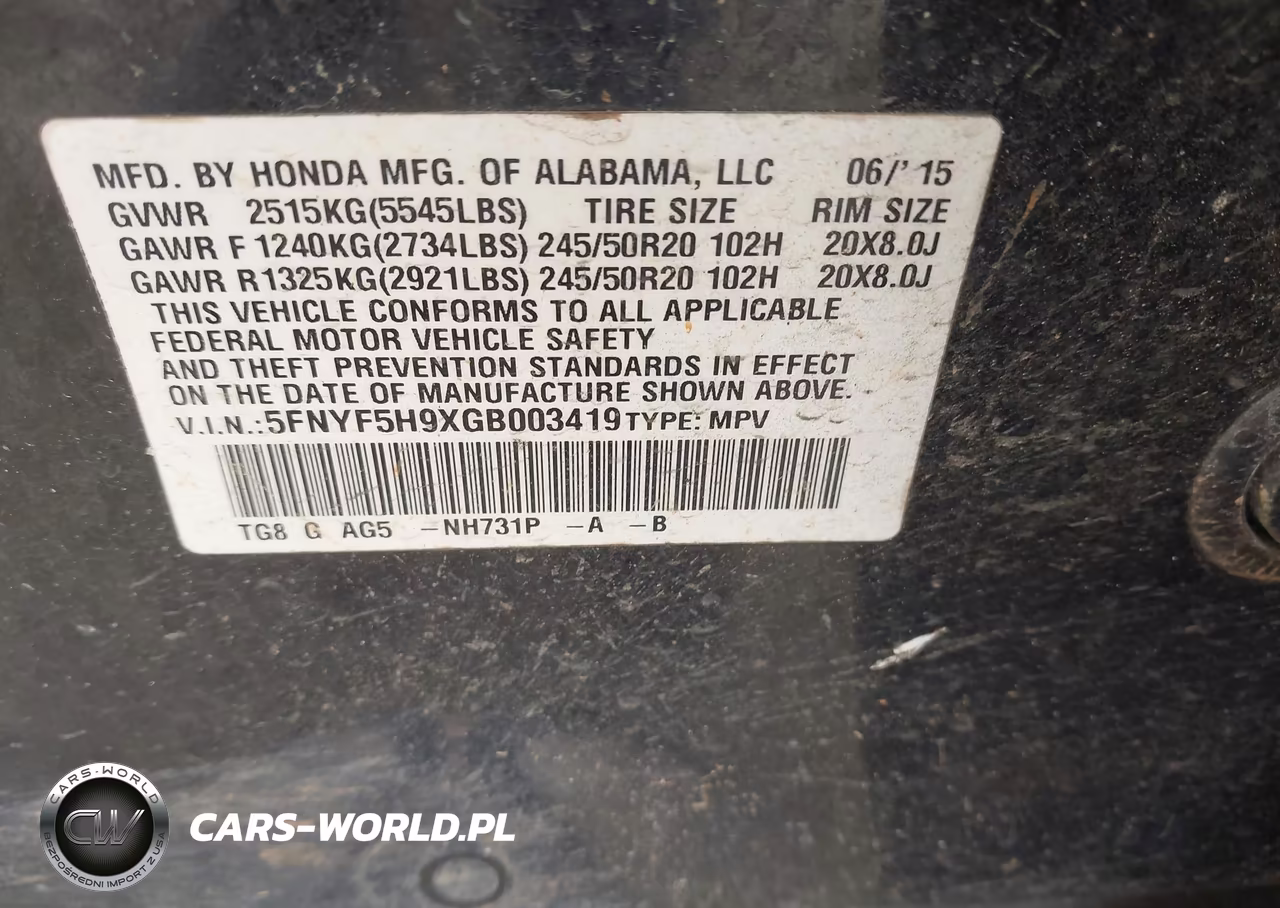 2016 Honda Pilot Touring VIN:5FNYF5H9XGB003419 - 9