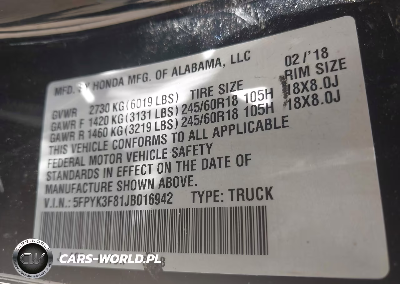 2018 Honda Ridgeline Black Edition VIN:5FPYK3F81JB016942 - 9