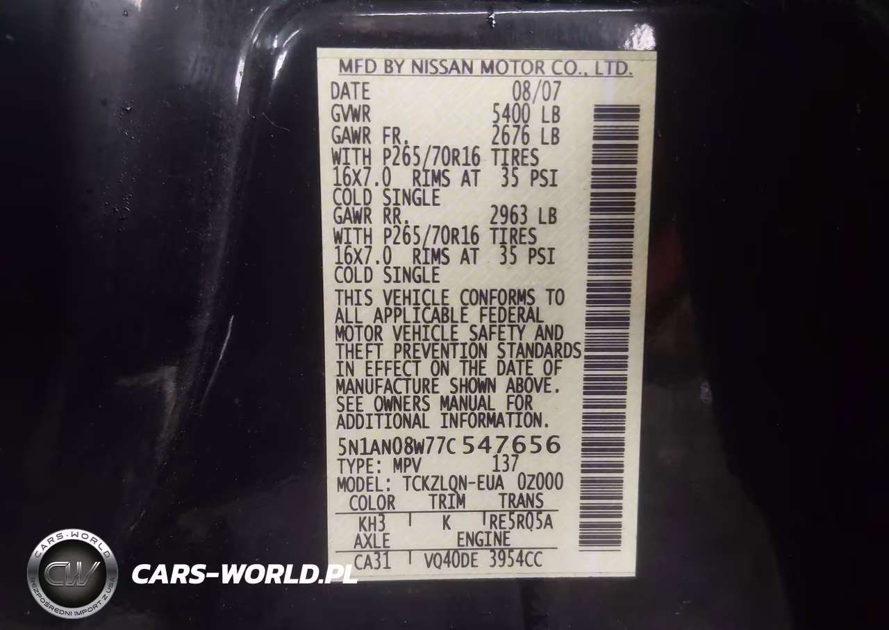 2007 Nissan Xterra X VIN:5N1AN08W77C547656 - 9