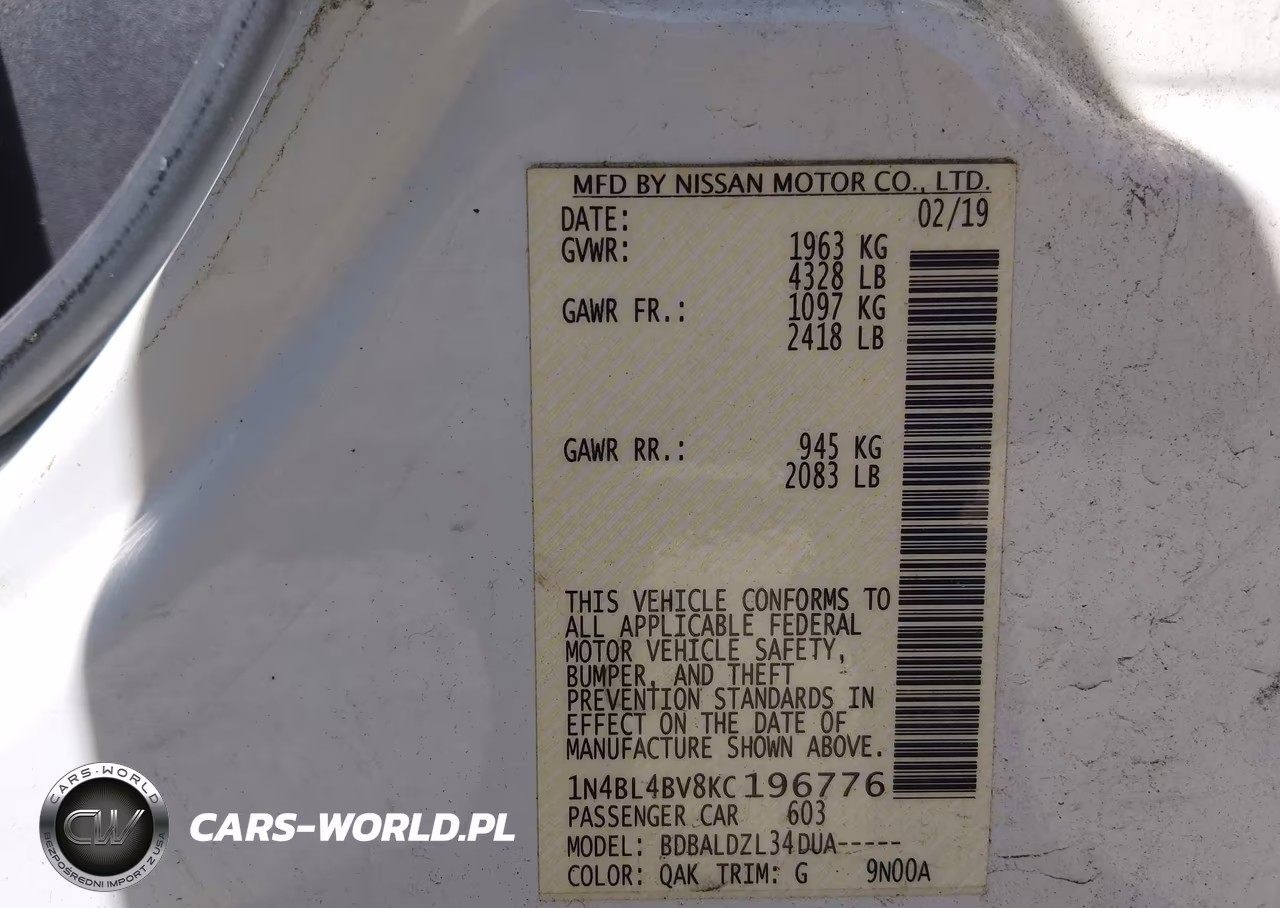 2019 Nissan Altima 2.5 S VIN:1N4BL4BV8KC196776 - 9