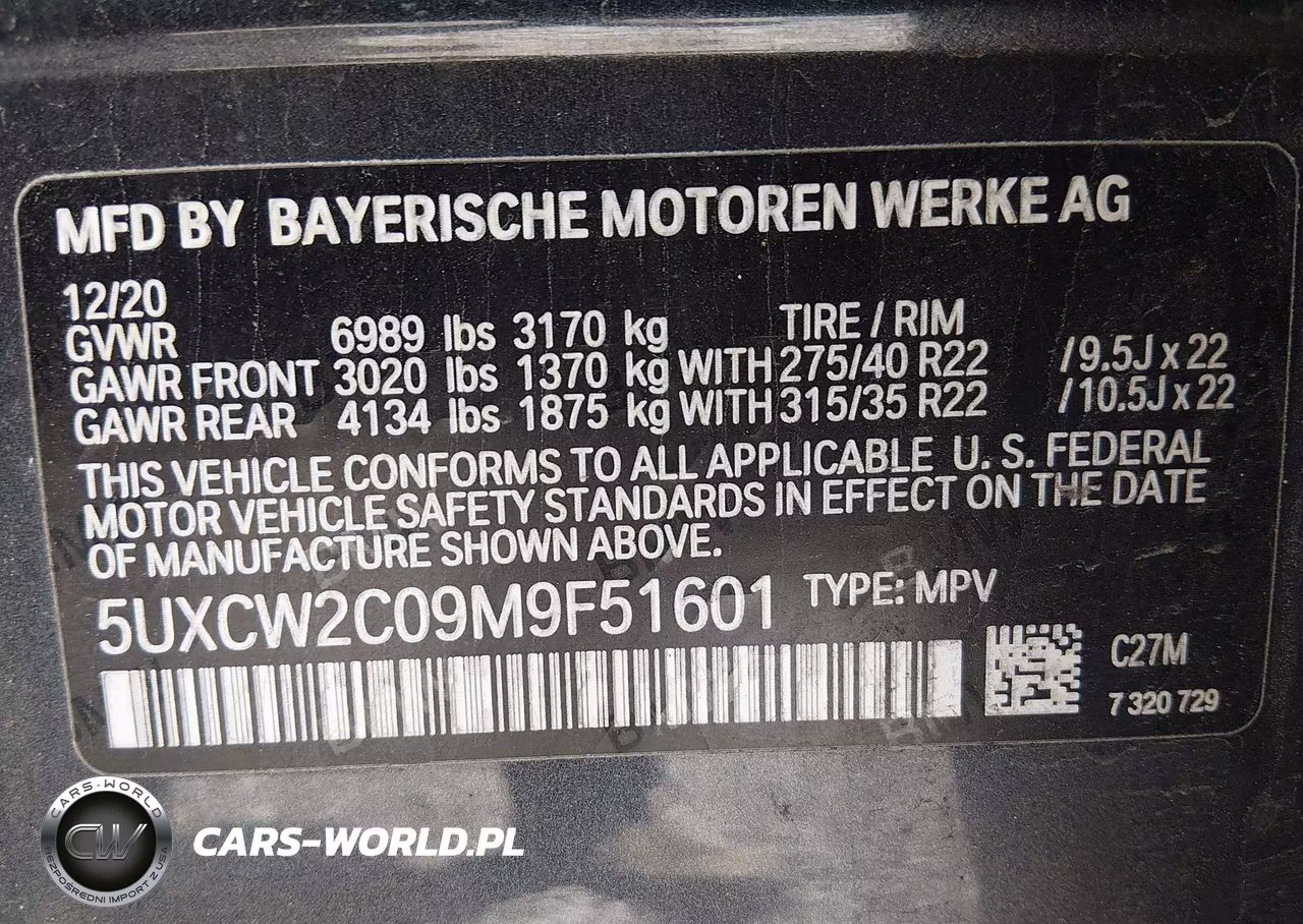 2021 BMW X7 xDrive40I VIN:5UXCW2C09M9F51601 - 9