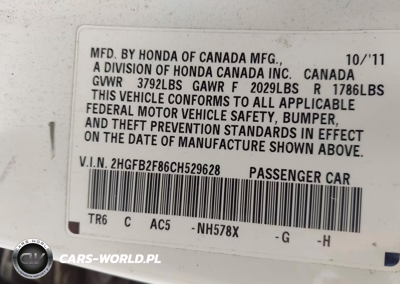 2012 Honda Civic Ex VIN:2HGFB2F86CH529628 - 9