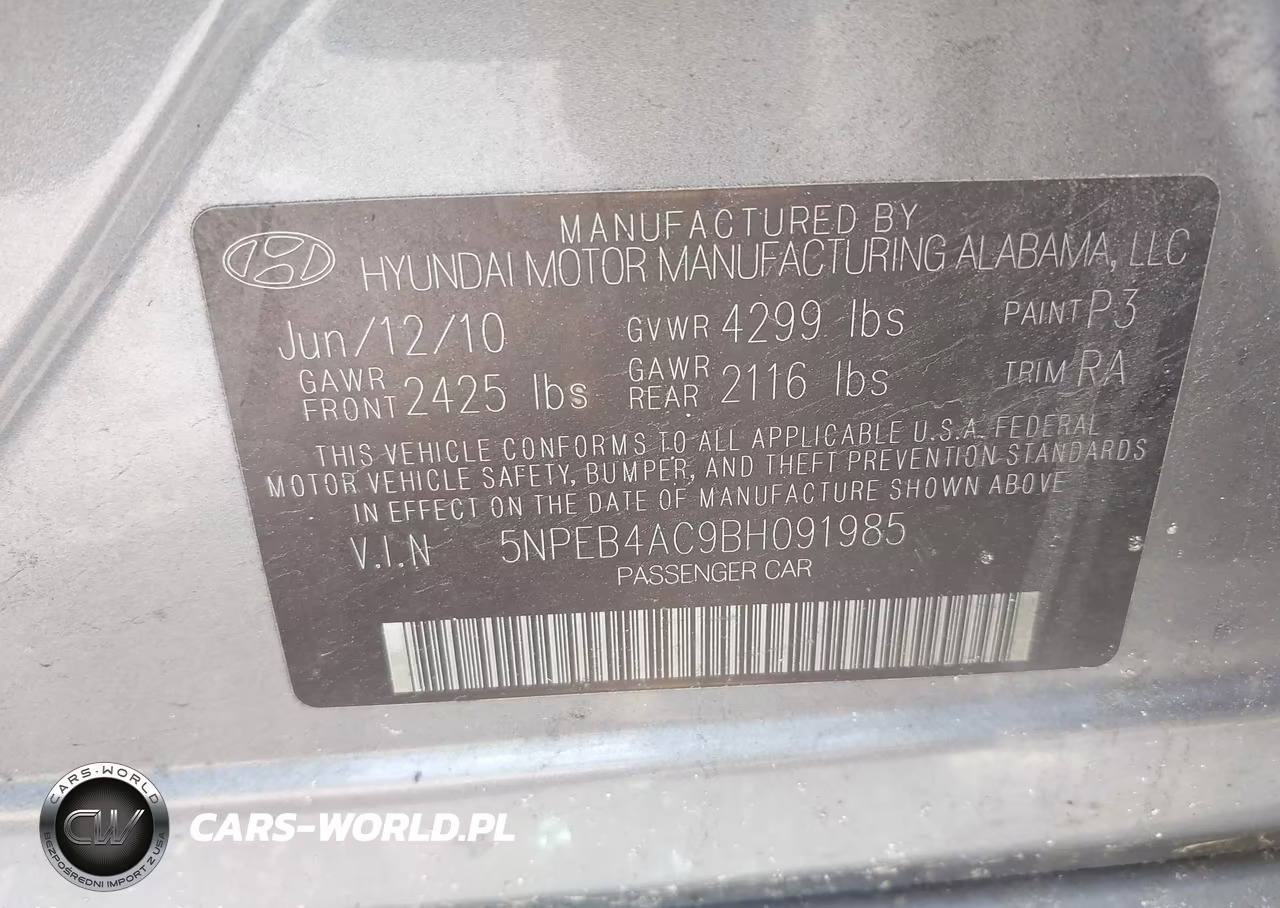 2011 Hyundai Sonata Gls VIN:5NPEB4AC9BH091985 - 9