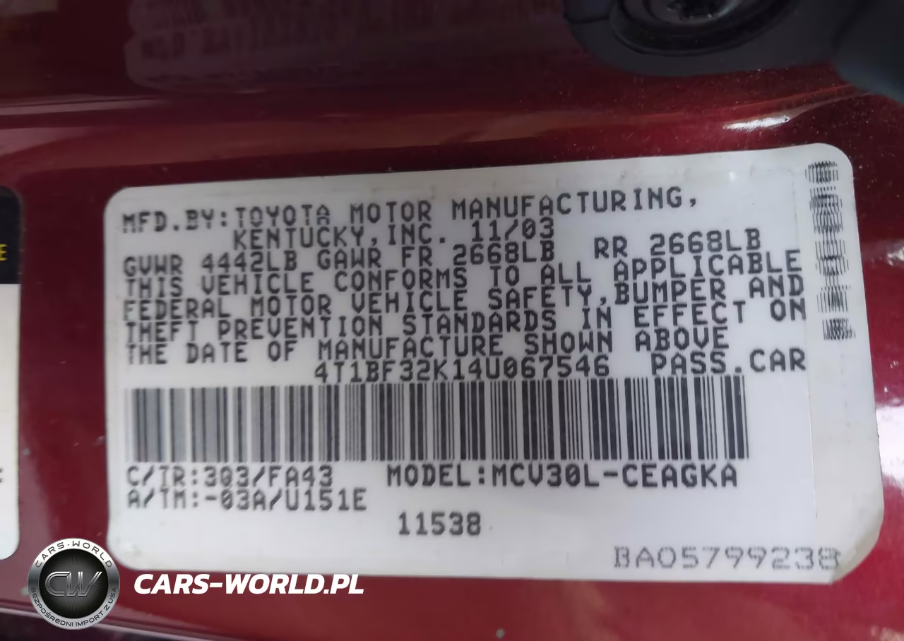 2004 Toyota Camry Xle V6 VIN:4T1BF32K14U067546 - 9