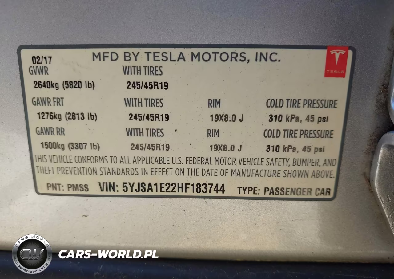 2017 Tesla Model S 100D-60D-75D-90D-P100D VIN:5YJSA1E22HF183744 - 9