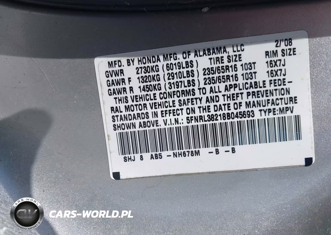 2008 Honda Odyssey Lx VIN:5FNRL38218B045693 - 9