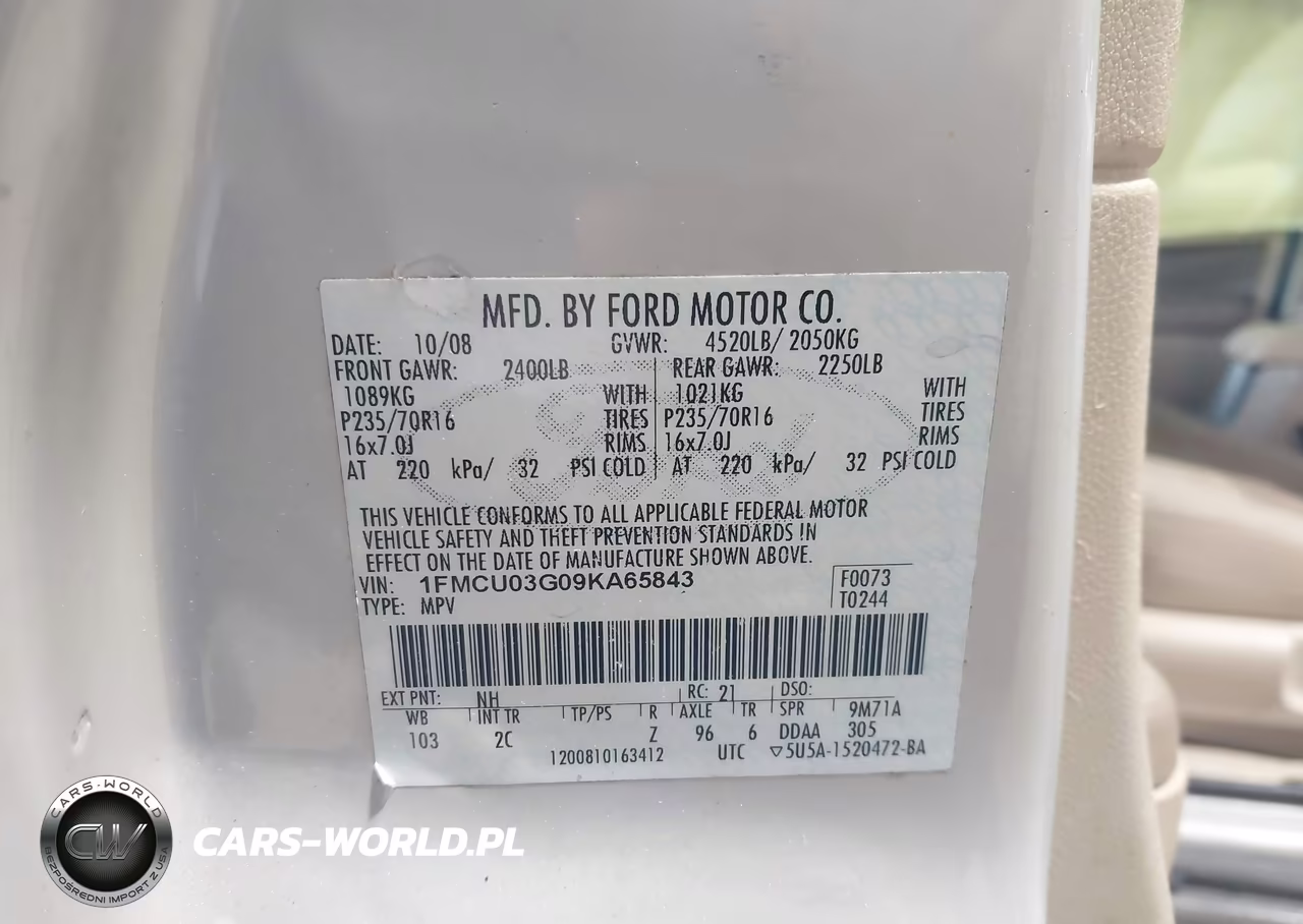 2009 Ford Escape Xlt VIN:1FMCU03G09KA65843 - 9