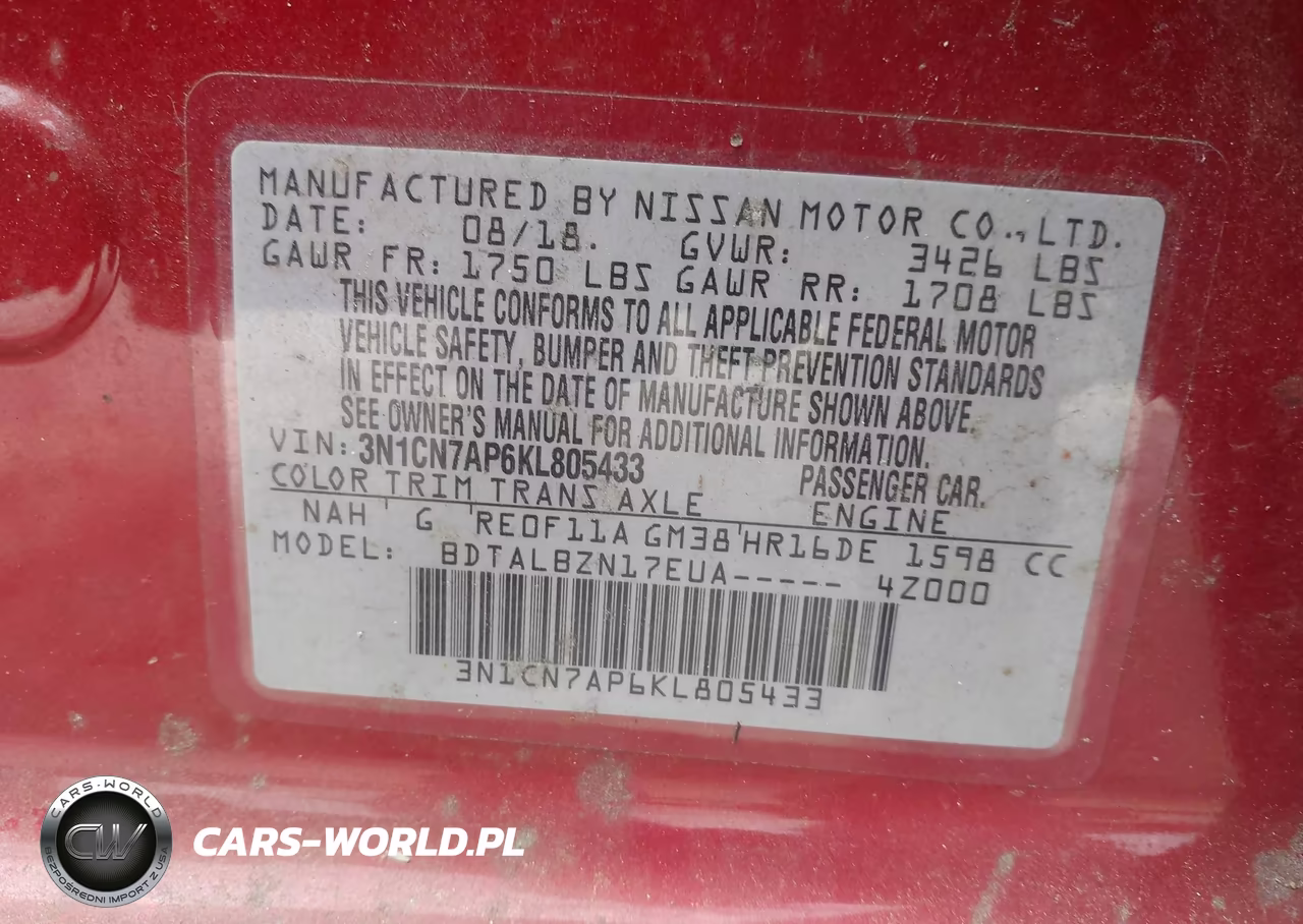 2019 Nissan Versa 1.6 Sv VIN:3N1CN7AP6KL805433 - 9