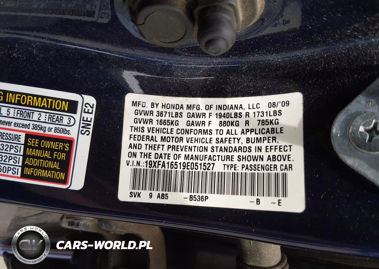 2009 Honda Civic Lx VIN:19XFA16519E051527 - 9