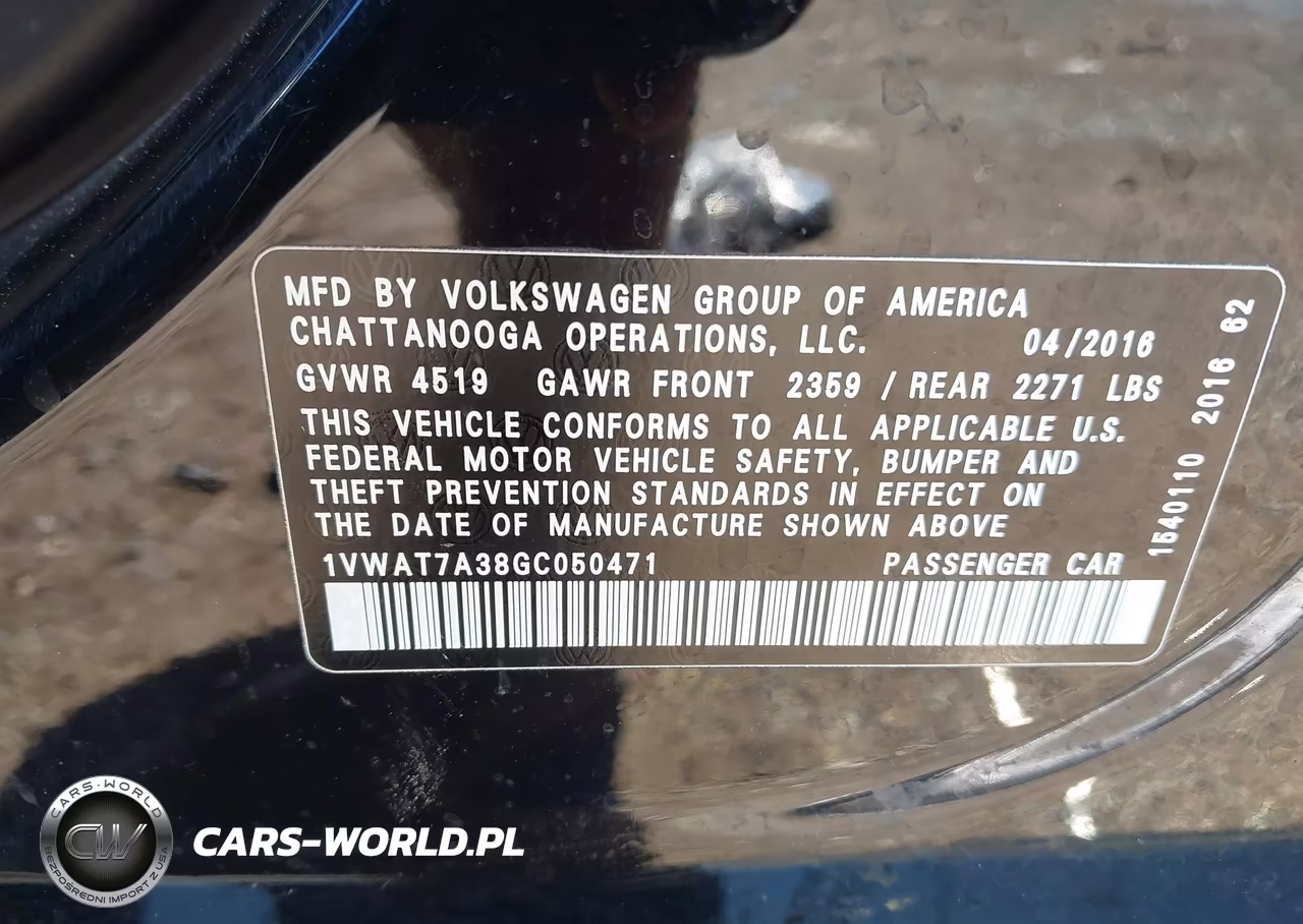 2016 Volkswagen Passat 1.8T S VIN:1VWAT7A38GC050471 - 9