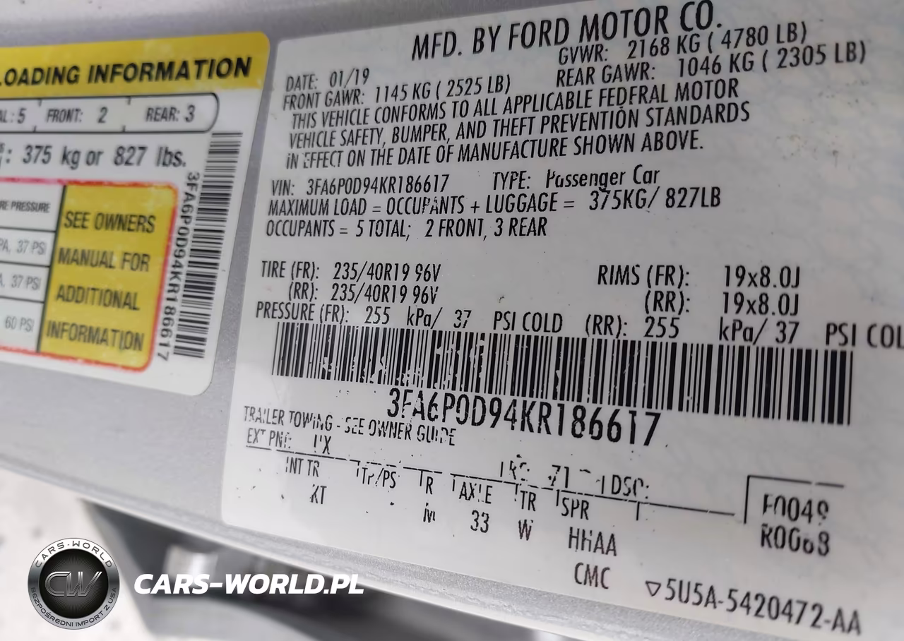 2019 Ford Fusion Titanium VIN:3FA6P0D94KR186617 - 9