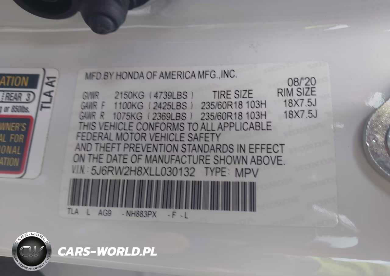 2020 Honda Cr-V Awd Ex-L VIN:5J6RW2H8XLL030132 - 9