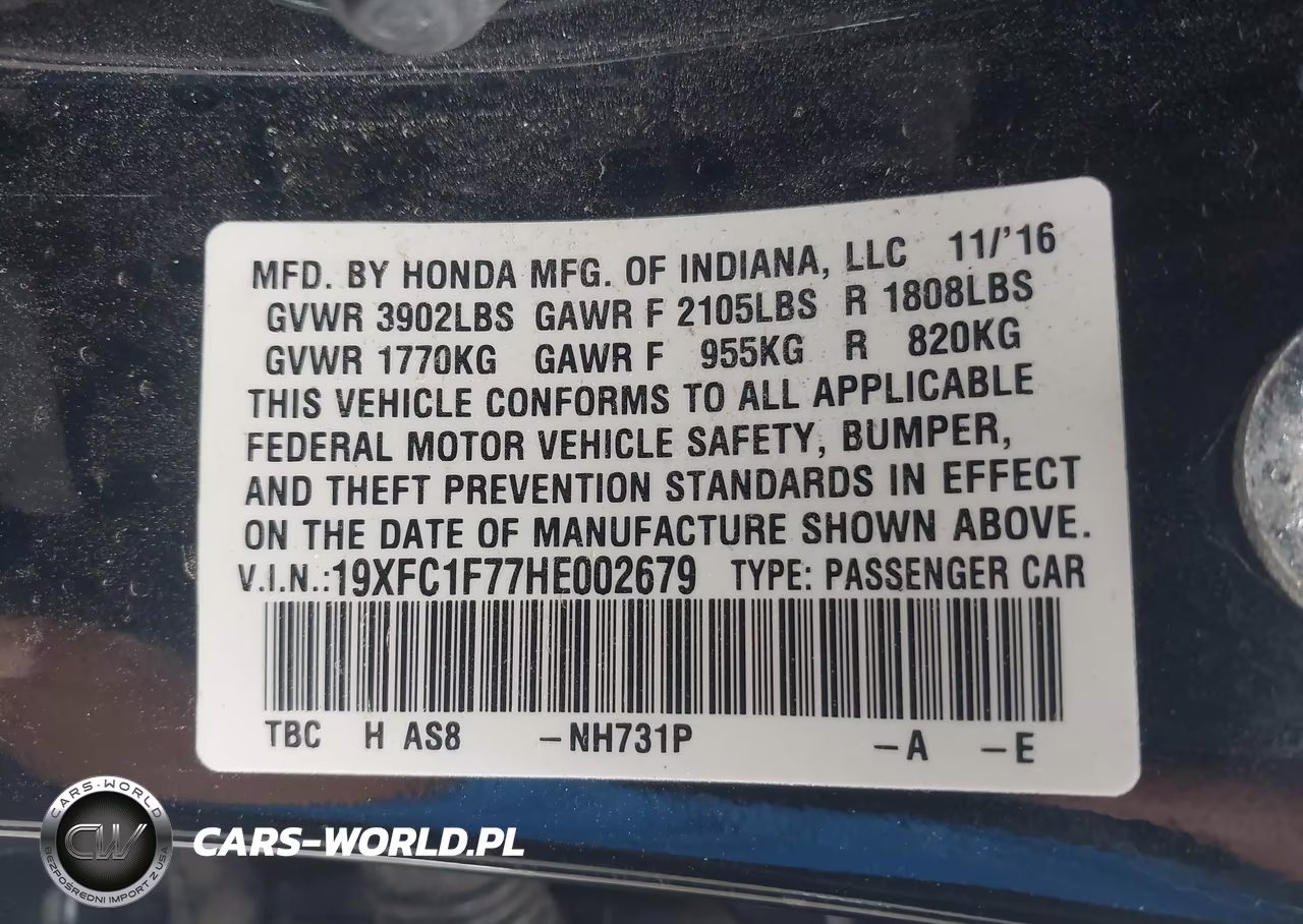 2017 Honda Civic Ex-L VIN:19XFC1F77HE002679 - 9