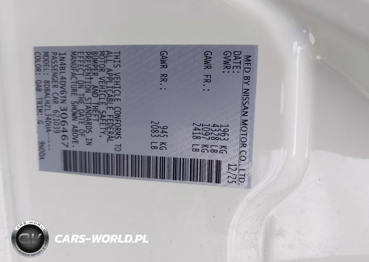 2026 Nissan Altima Sv Fwd VIN:1N4BL4DV6TN306467 - 9