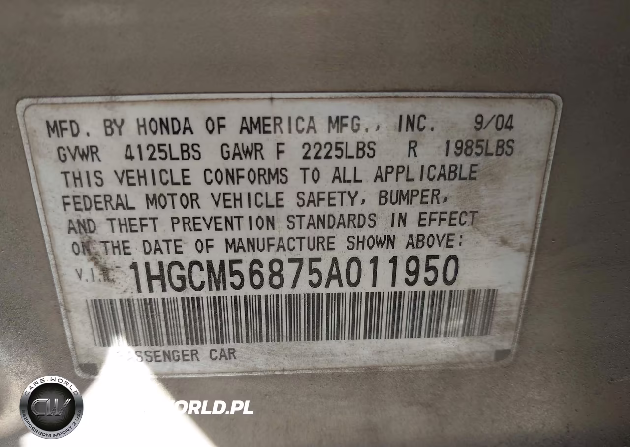 2005 Honda Accord 2.4 Ex VIN:1HGCM56875A011950 - 9
