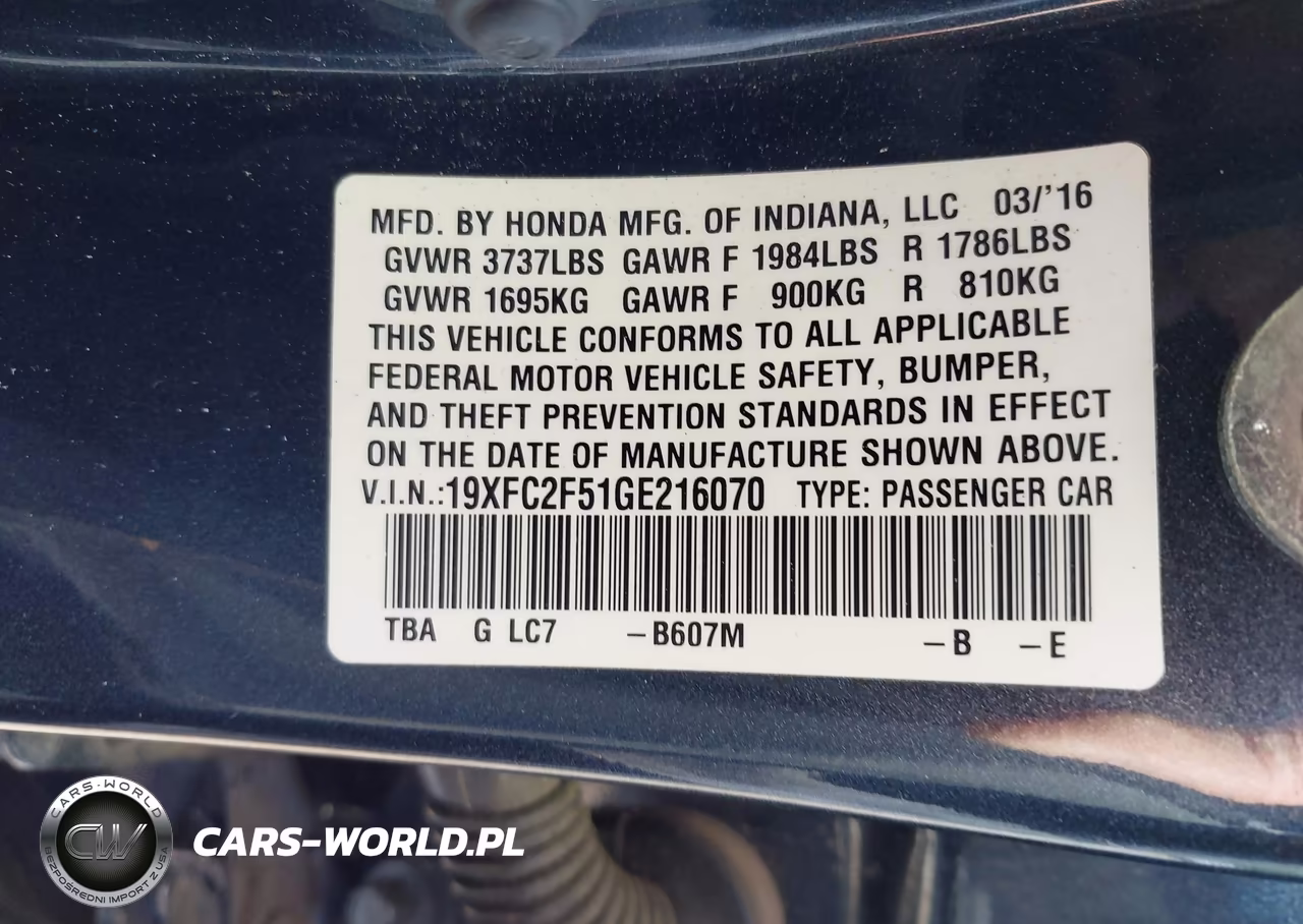 2016 Honda Civic Lx VIN:19XFC2F51GE216070 - 9