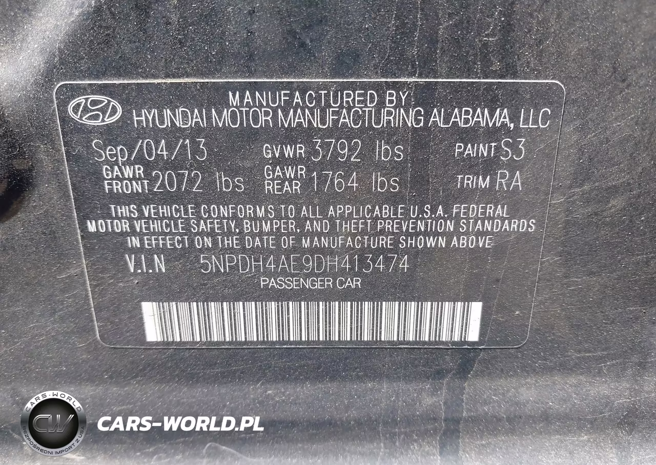 2013 Hyundai Elantra Gls VIN:5NPDH4AE9DH413474 - 9