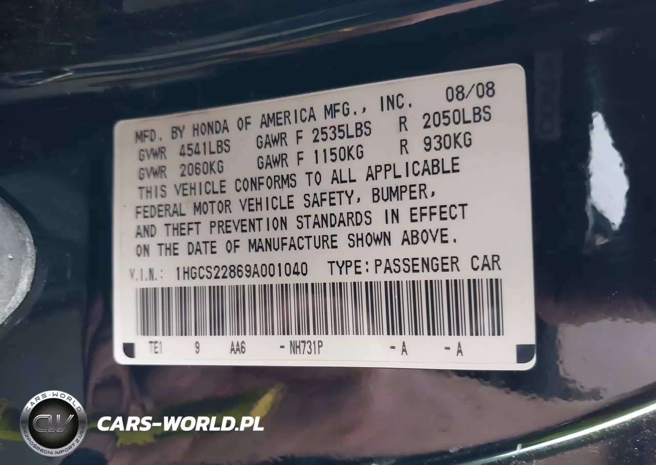 2009 Honda Accord 3.5 Ex-L VIN:1HGCS22869A001040 - 9