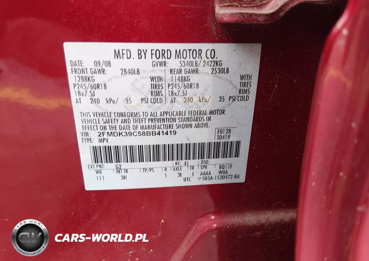 2008 Ford Edge Limited VIN:2FMDK39C58BB41419 - 9
