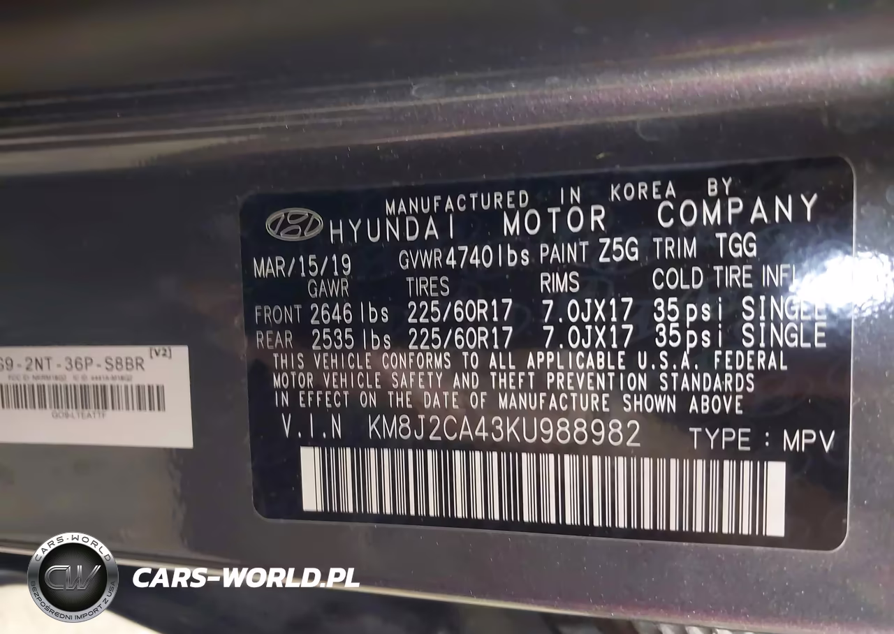 2019 Hyundai Tucson Se VIN:KM8J2CA43KU988982 - 9