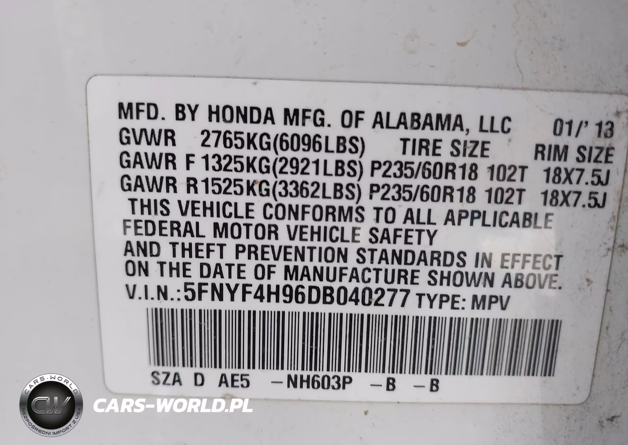 2013 Honda Pilot Touring VIN:5FNYF4H96DB040277 - 9