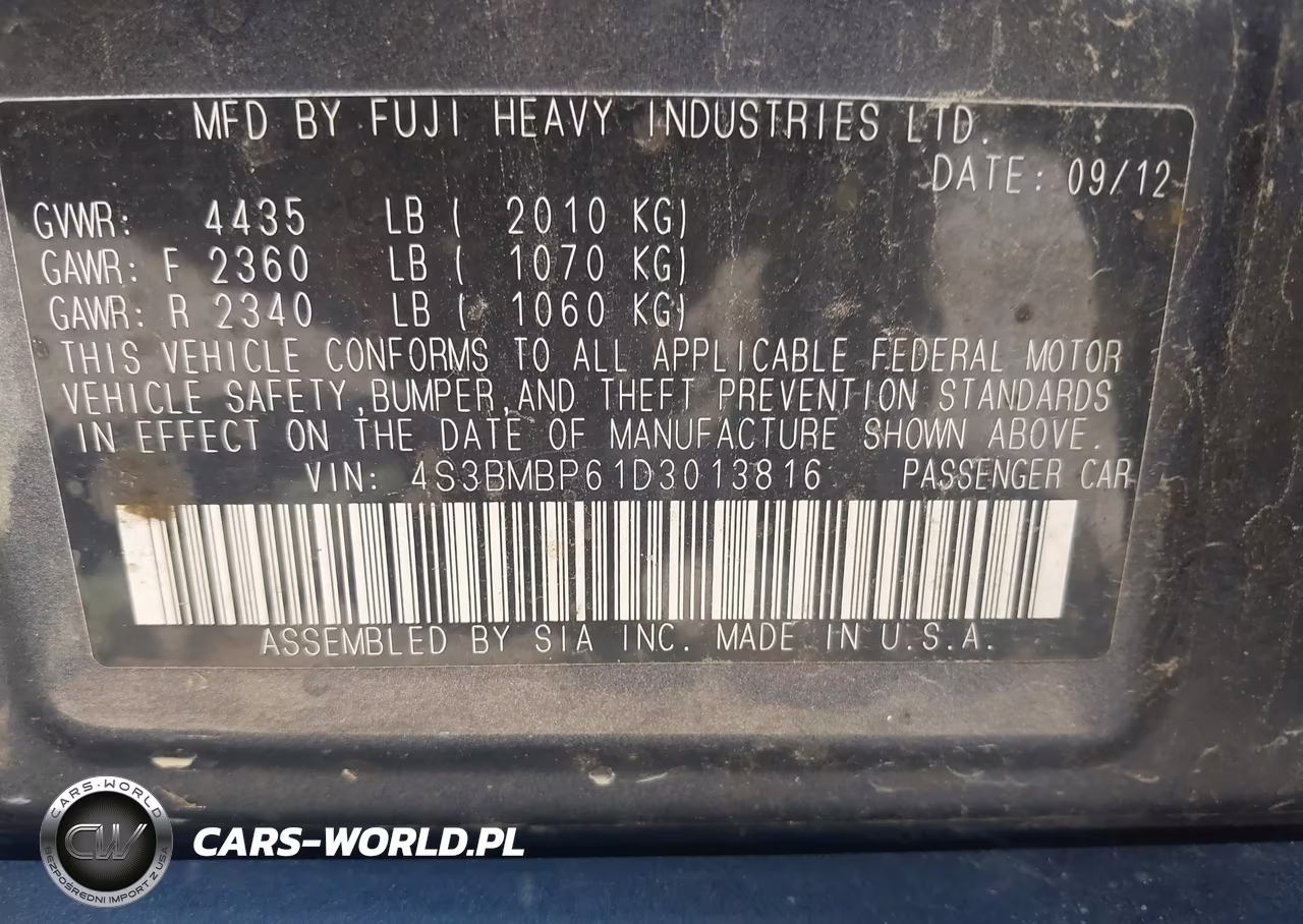 2013 Subaru Legacy 2.5I Limited VIN:4S3BMBP61D3013816 - 9