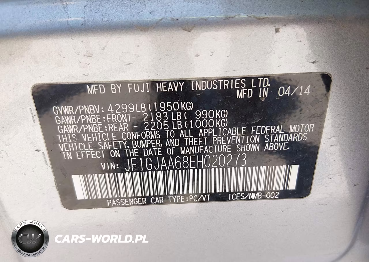 2014 Subaru Impreza 2.0I VIN:JF1GJAA68EH020273 - 9