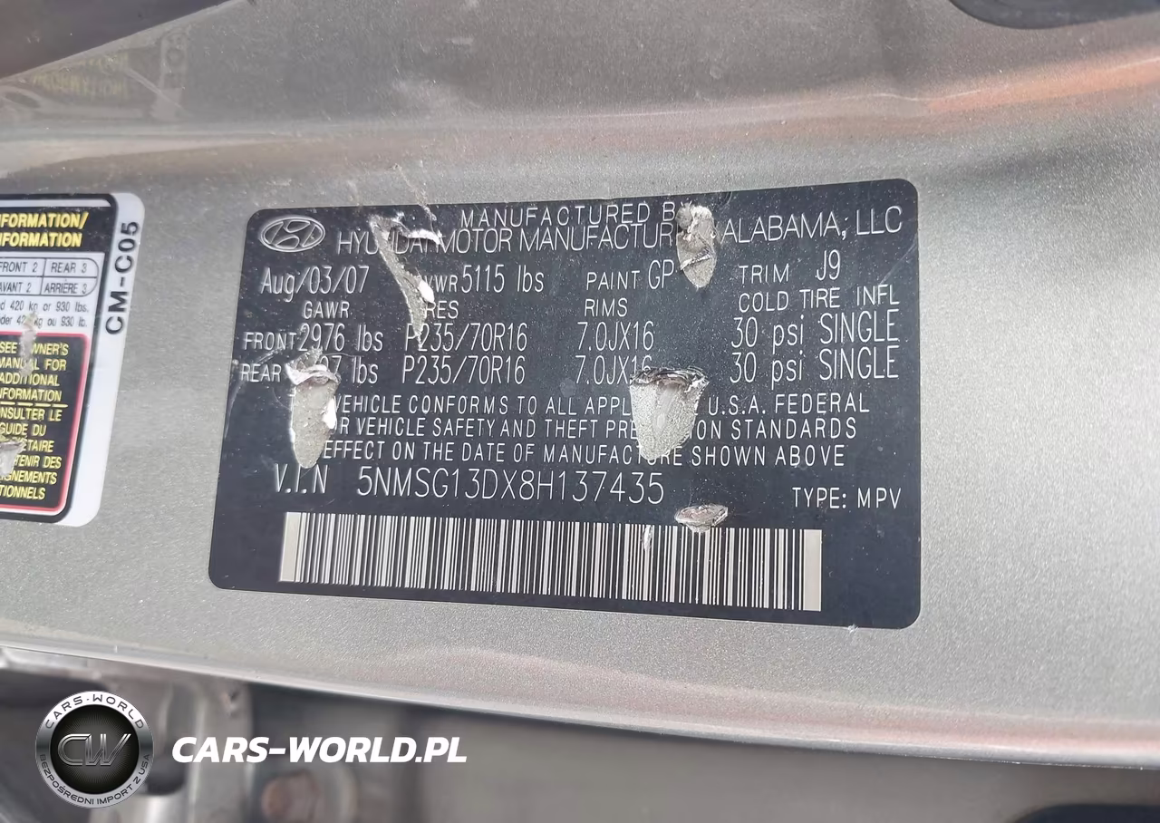 2008 Hyundai Santa Fe Gls VIN:5NMSG13DX8H137435 - 9