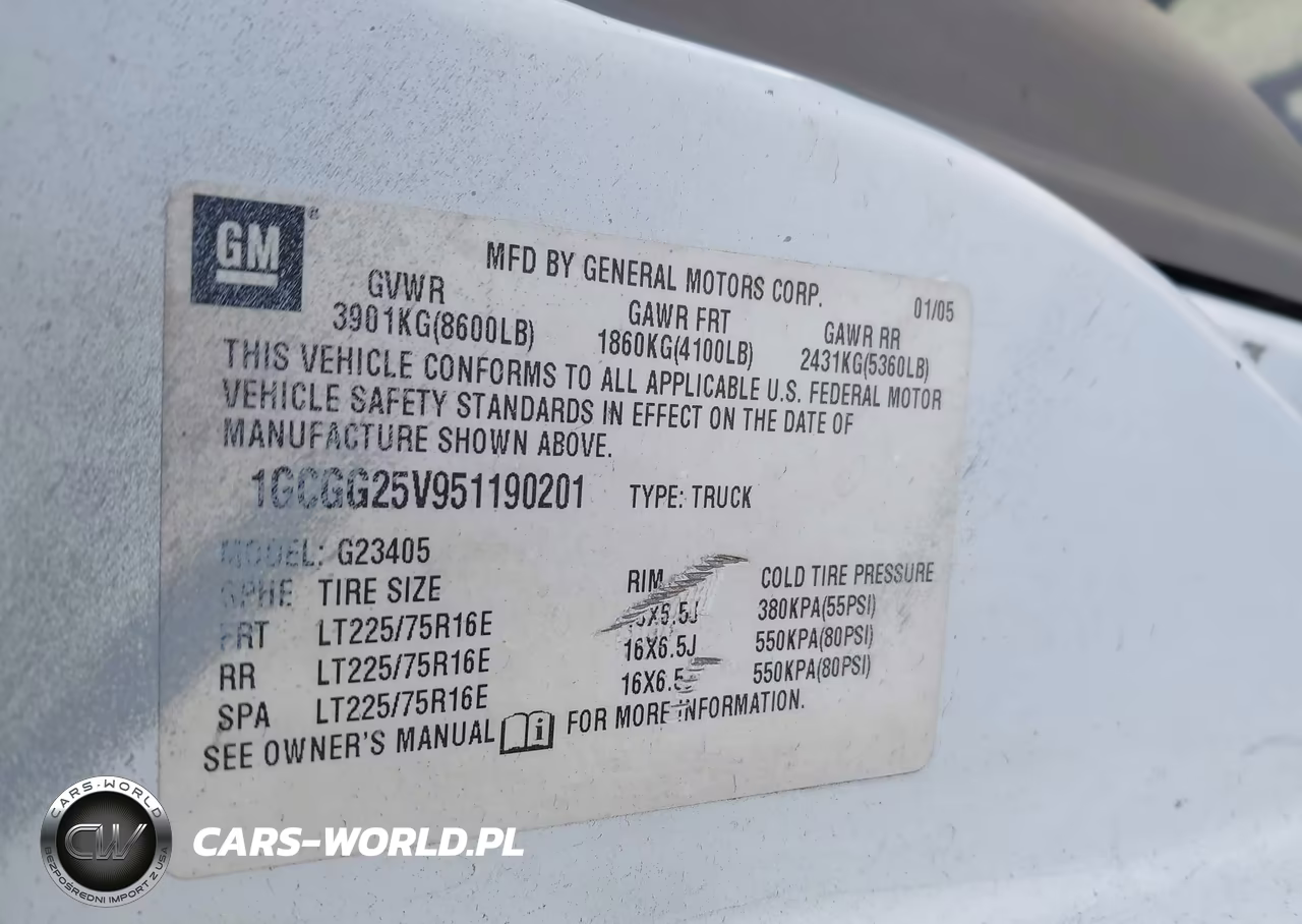 2005 Chevrolet Express VIN:1GCGG25V951190201 - 9