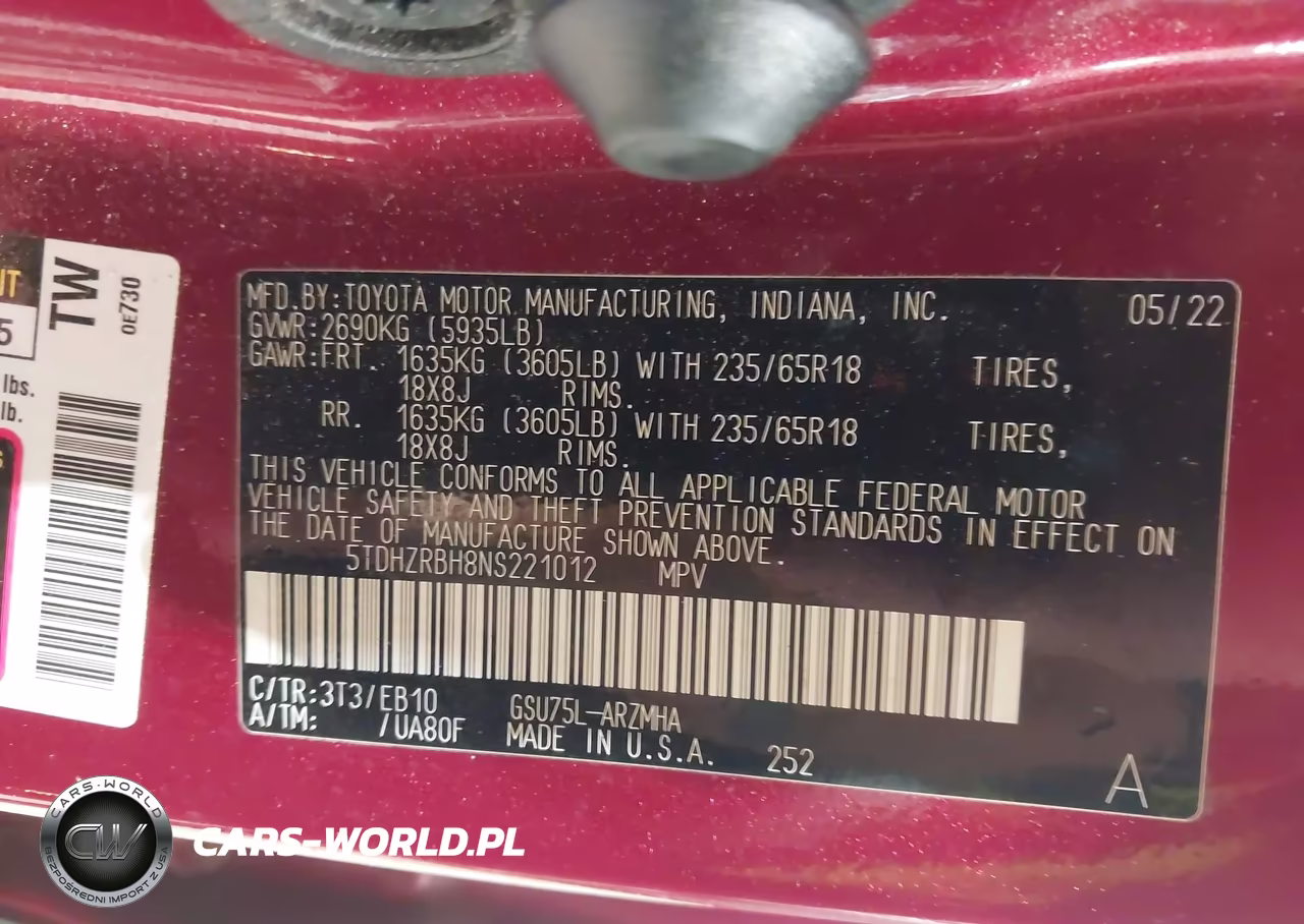 2022 Toyota Highlander Xle VIN:5TDHZRBH8NS221012 - 9