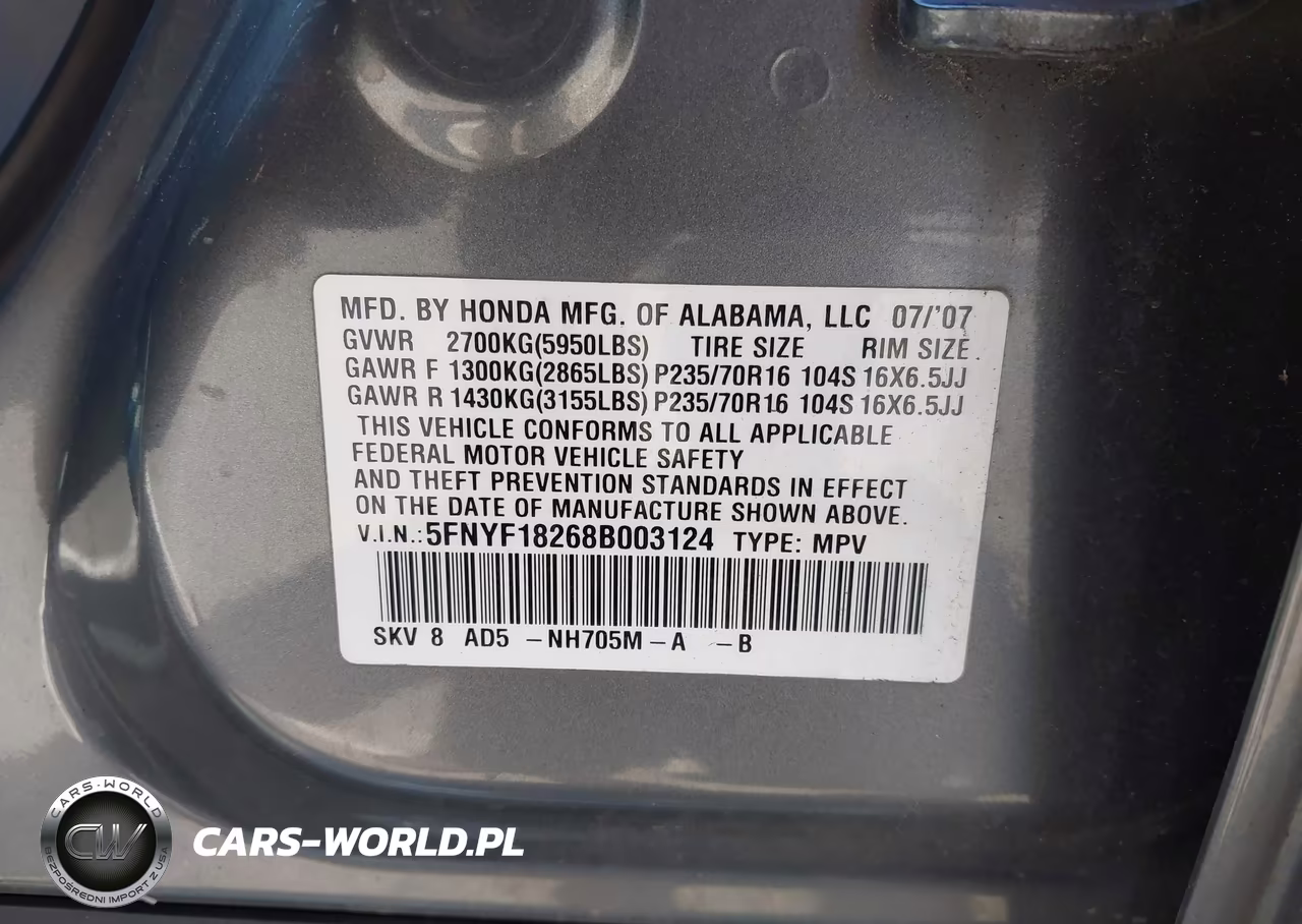 2008 Honda Pilot Vp VIN:5FNYF18268B003124 - 9