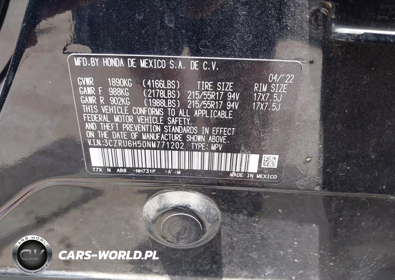2022 Honda Hr-V Awd Ex VIN:3CZRU6H50NM771202 - 9