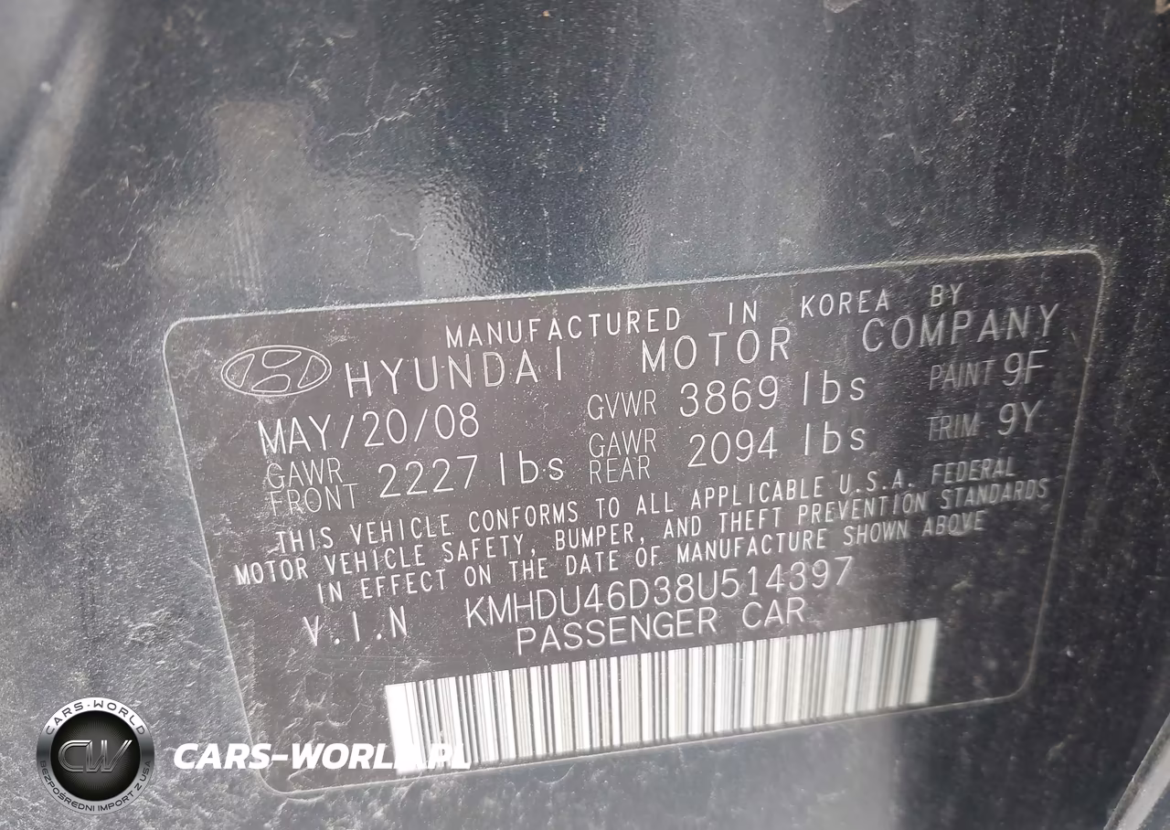 2008 Hyundai Elantra Gls-Se VIN:KMHDU46D38U514397 - 9