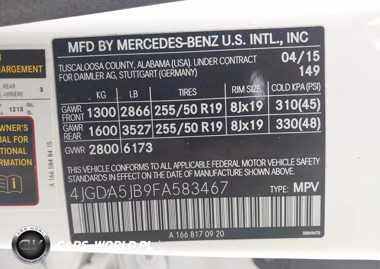 2015 Mercedes-Benz Ml 350 VIN:4JGDA5JB9FA583467 - 9