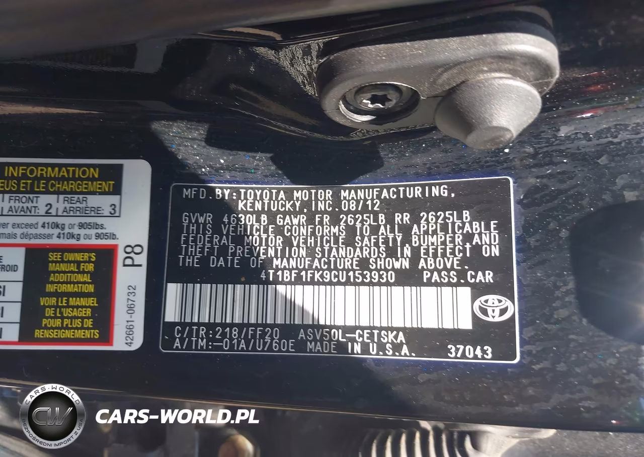 2012 Toyota Camry Se Limited Edition VIN:4T1BF1FK9CU153930 - 9