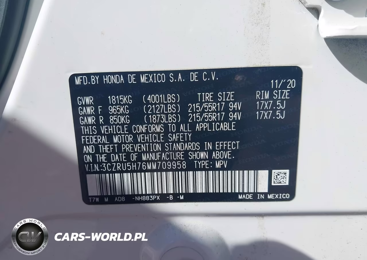 2021 Honda Hr-V 2Wd Ex-L VIN:3CZRU5H76MM709958 - 9