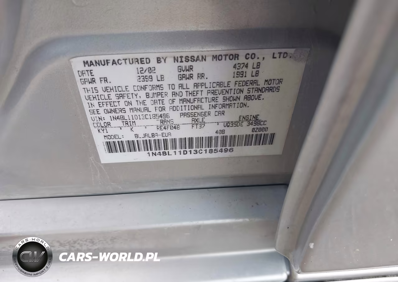 2003 Nissan Altima 3.5 Se VIN:1N4BL11D13C185496 - 9