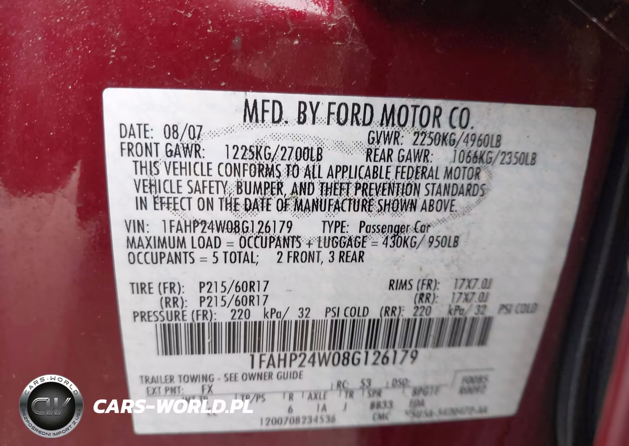 2008 Ford Taurus Sel VIN:1FAHP24W08G126179 - 9