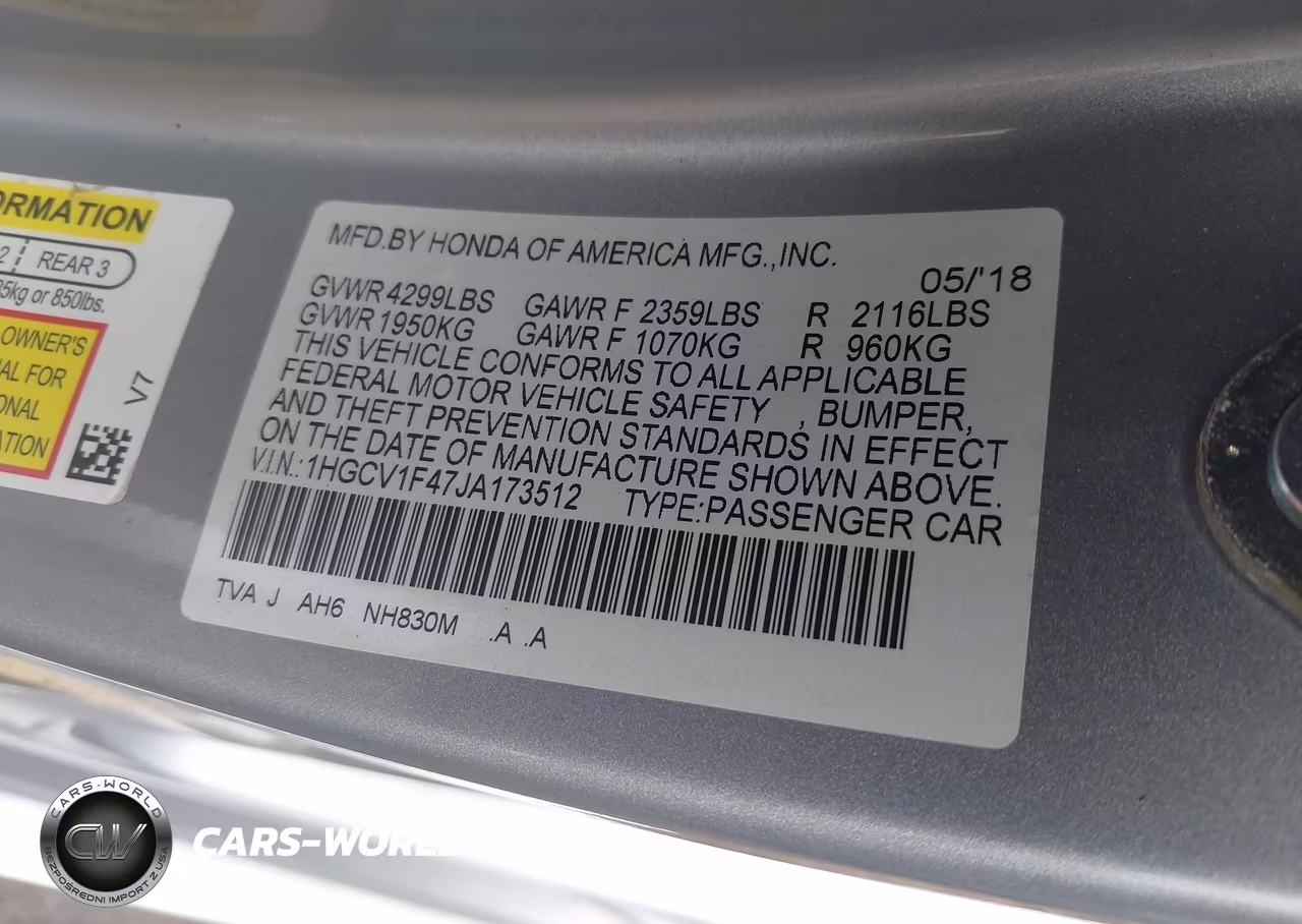 2018 Honda Accord Ex VIN:1HGCV1F47JA173512 - 9