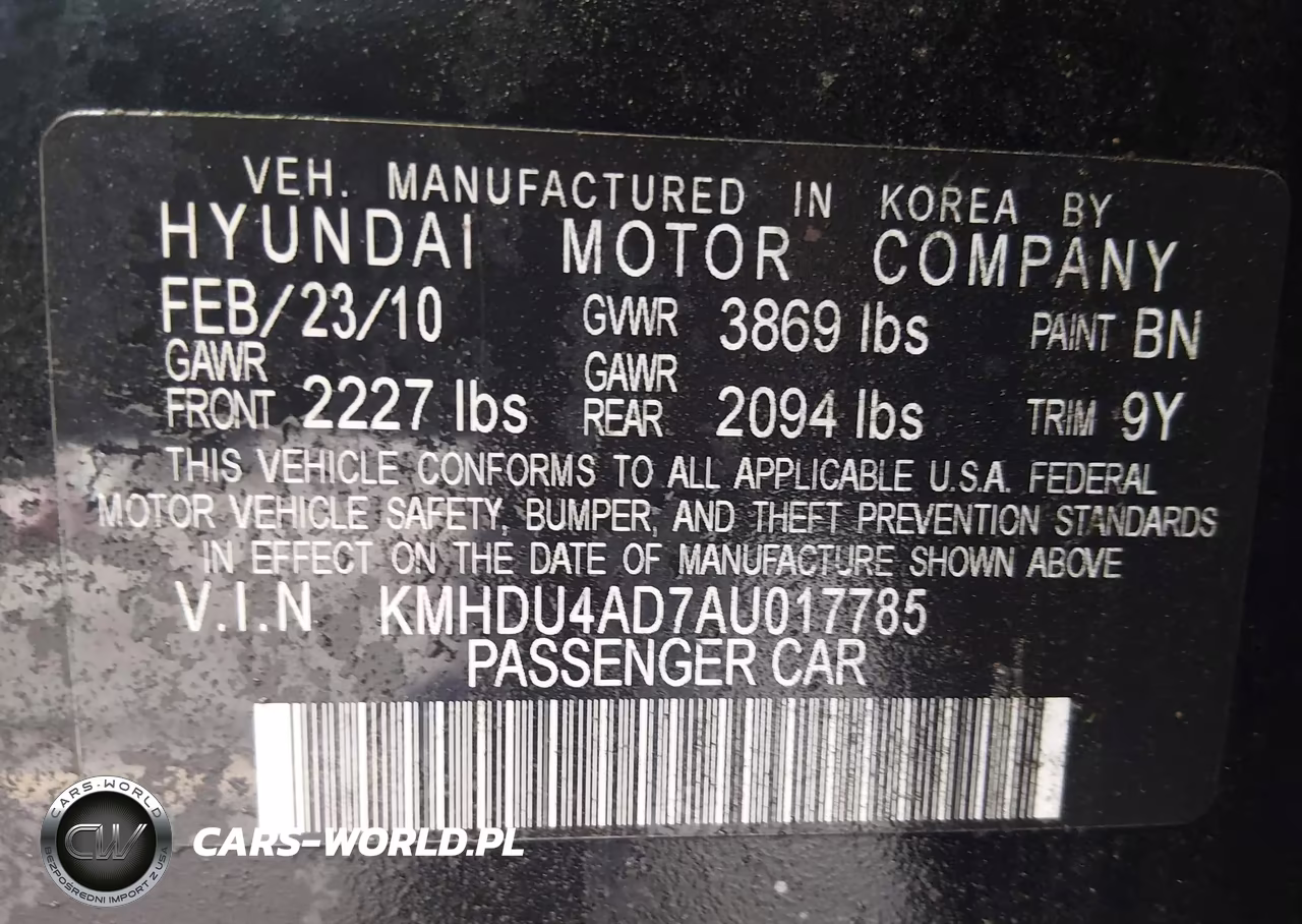 2010 Hyundai Elantra Gls VIN:KMHDU4AD7AU017785 - 9