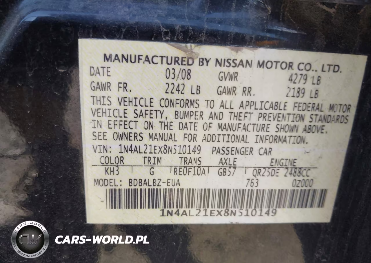 2008 Nissan Altima 2.5 S VIN:1N4AL21EX8N510149 - 9