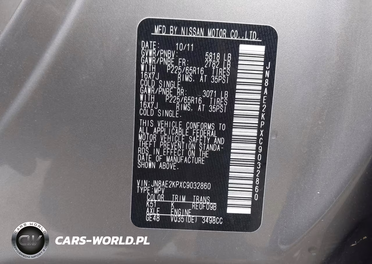 2012 Nissan Quest Sv VIN:JN8AE2KPXC9032860 - 9