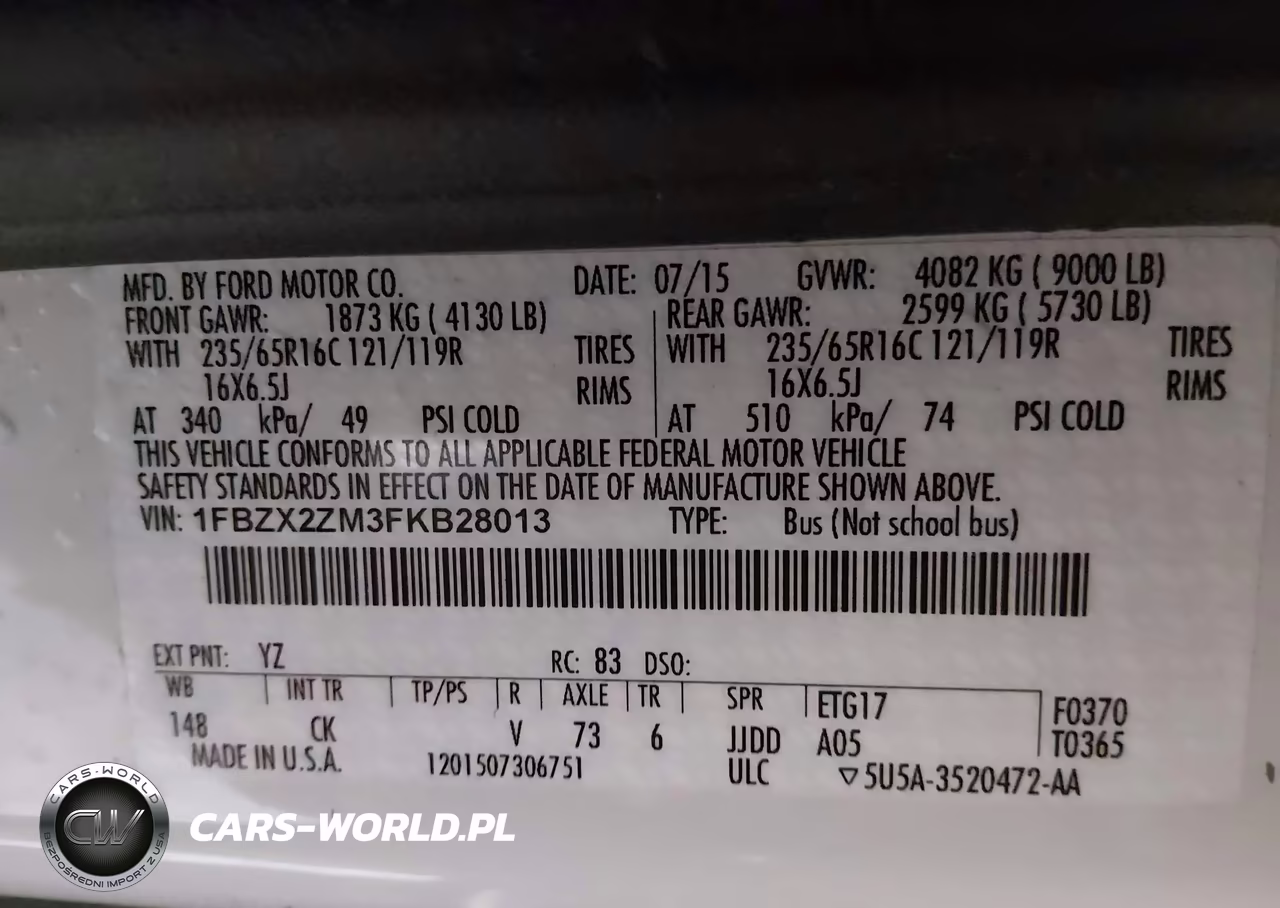 2015 Ford Transit-350 Xlt VIN:1FBZX2ZM3FKB28013 - 9