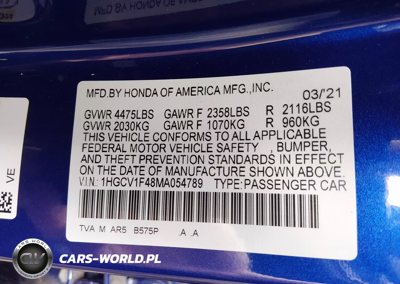 2021 Honda Accord Sport Special Edition VIN:1HGCV1F48MA054789 - 9