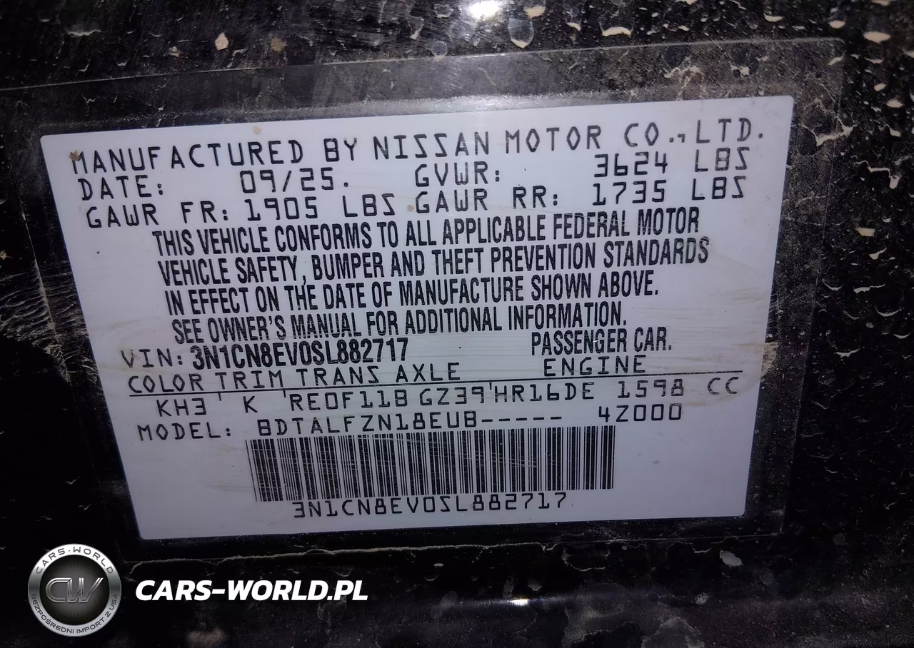 2025 Nissan Versa 1.6 Sv VIN:3N1CN8EV0SL882717 - 9